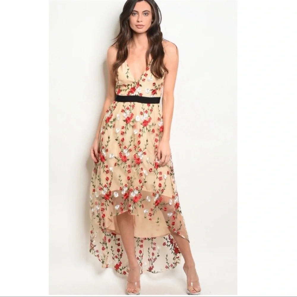 Floral Embroidery High Low Maxi Dress - Picture 2 of 2